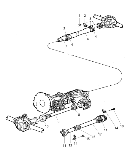 2001 Jeep Grand Cherokee Propeller Shaft, Front And Rear Diagram