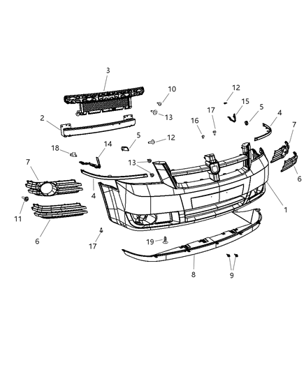 2010 Chrysler Town & Country Front Bumper Cover Diagram for 1KG11TZZAB