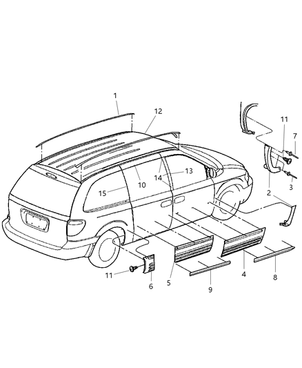 2007 Chrysler Town & Country Molding-Front Door Diagram for WV97CYGAA