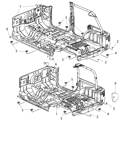 2009 Jeep Wrangler Floor Pan Plugs Diagram