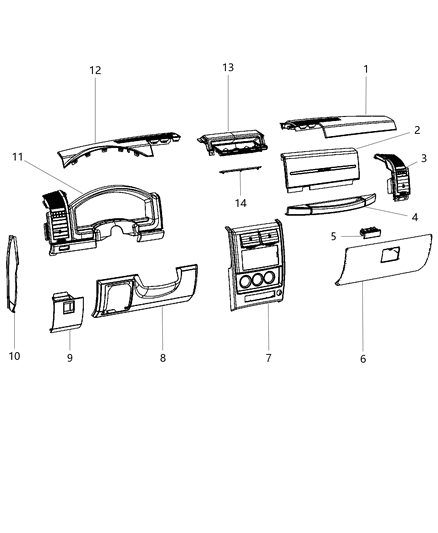 2012 Jeep Liberty Instrument Panel Trim Diagram