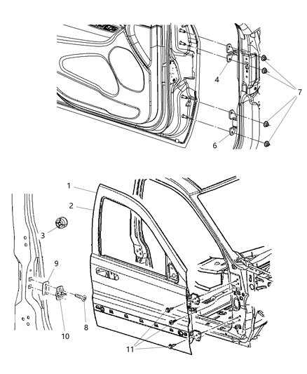 2016 Jeep Grand Cherokee Front Door, Shell & Hinges Diagram