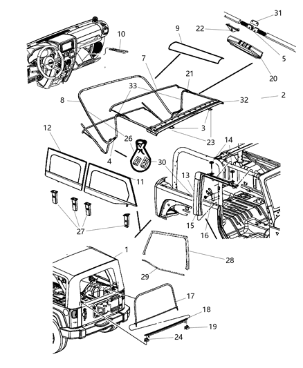 2009 Jeep Wrangler Bow-Folding Top Diagram for 68049277AA