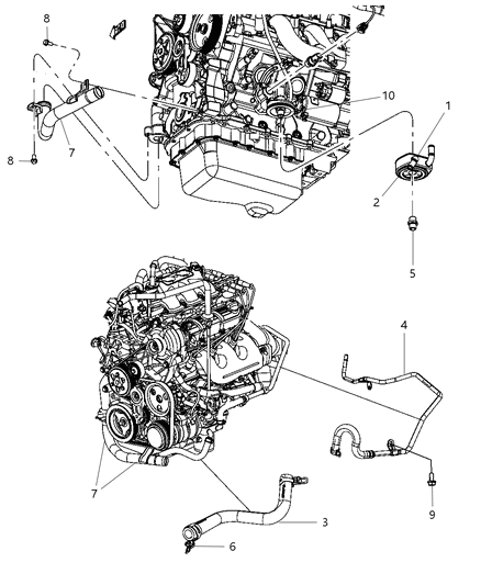 2009 Dodge Grand Caravan Engine Oil Cooler & Hoses / Tubes Diagram 2