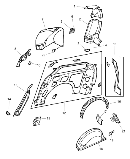 2005 Chrysler Town & Country Quarter Panel With Sliding Door Inner Panel Parts Diagram