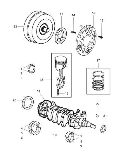2003 Chrysler Sebring Crankshaft , Piston , Drive Plate , Torque Converter & Related Parts Diagram 1