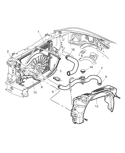 2003 Dodge Dakota Radiator & Related Parts Diagram 2