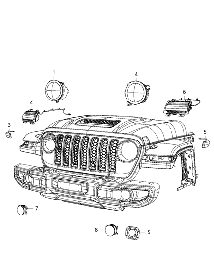 2019 Jeep Wrangler Lamps, Front Diagram
