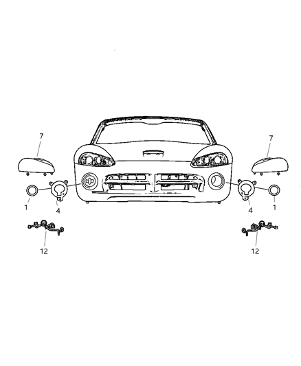 2005 Dodge Viper Lamps & Wiring - Front Diagram