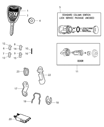 2005 Dodge Dakota Lock Cylinders & Components Diagram