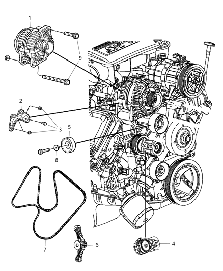 2009 Dodge Ram 2500 Alternator & Related Parts Diagram 1