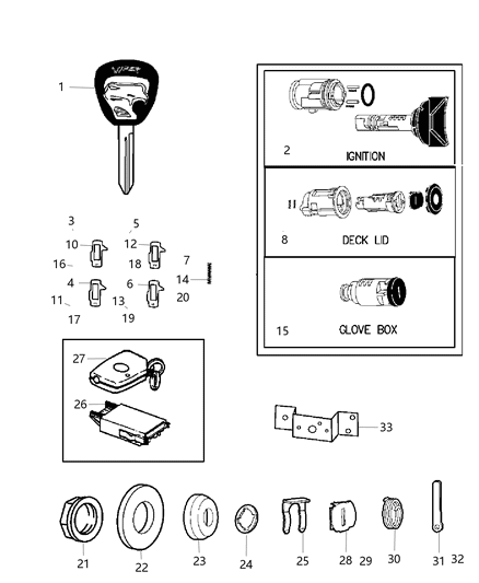 2005 Dodge Viper Lock Cylinders & Keys Diagram