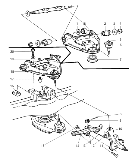2003 Dodge Ram Van Upper Control Arms & Knuckles - Front Diagram