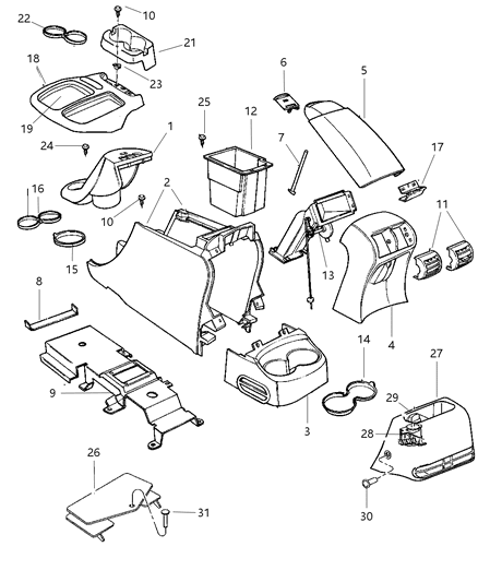 2000 Dodge Durango Console Armrest Latch & Check Strap Included Diagram for RS052K5AA