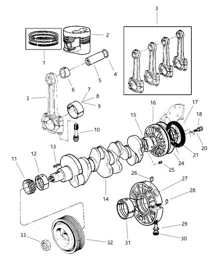 1997 Jeep Cherokee Crankshaft , Piston & Torque Converter Diagram 1