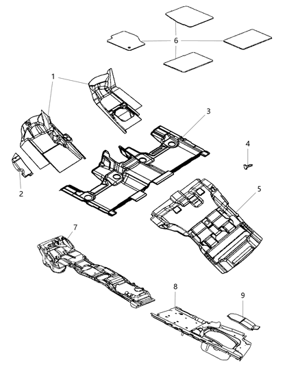 2014 Jeep Grand Cherokee Mat Kit-Floor Diagram for 5LR851SFAA