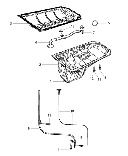 2008 Jeep Grand Cherokee Engine Oil Pan , Engine Oil Level Indicator And Tube & Related Parts Diagram 5