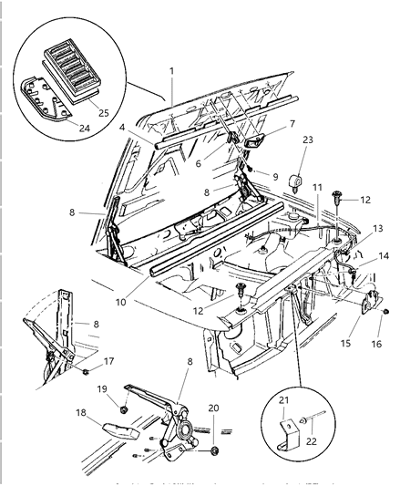 1998 Jeep Grand Cherokee Hood, Latch And Hinges Diagram