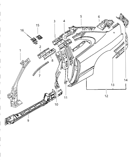 1998 Dodge Avenger Aperture Panels, Pillar & Support Diagram
