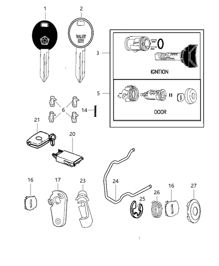 1997 Dodge Grand Caravan Lock Cylinder & Keys Diagram