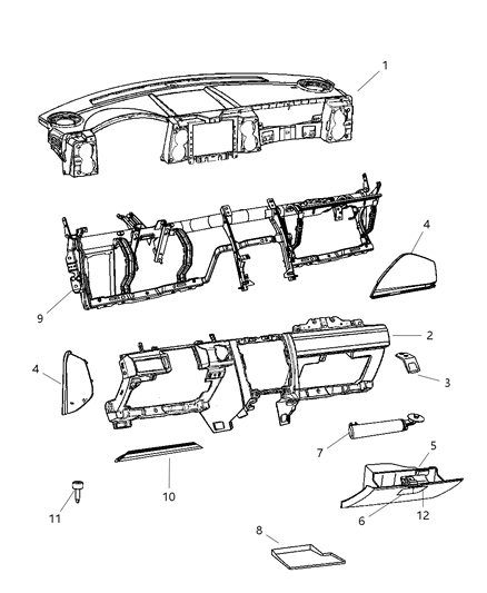 2010 Jeep Grand Cherokee Panel-Instrument Lower Diagram for 1DS70XDVAG