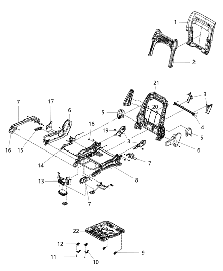 2016 Dodge Durango Adjusters, Recliners & Shields - Passenger Seat - Manual Diagram