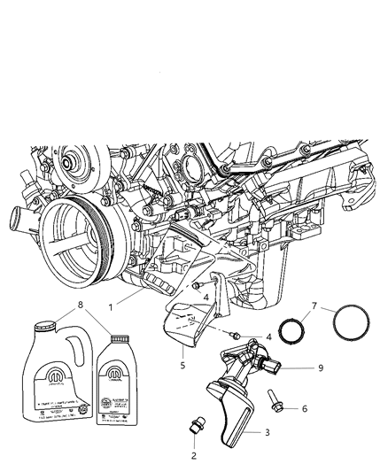2010 Jeep Grand Cherokee Engine Oil , Engine Oil Filter , Adapter And Splash Guard And Related Part Diagram 6