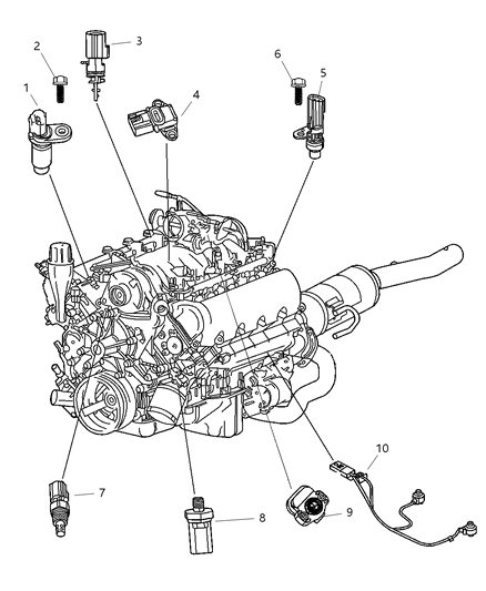 2009 Dodge Dakota Sensors - Engine Diagram 2