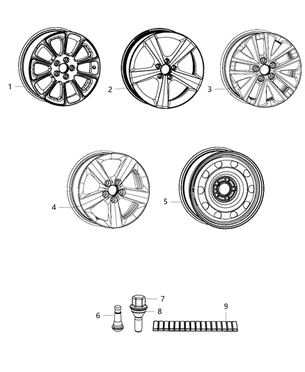 2014 Dodge Dart Wheels & Hardware Diagram