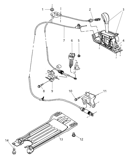 2005 Jeep Liberty Gearshift Control And Transmission Skid Plate Diagram
