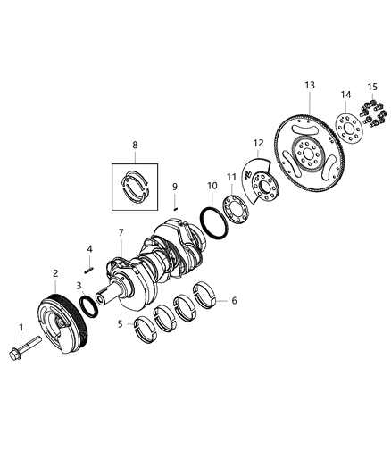 2020 Jeep Grand Cherokee Crankshaft, Crankshaft Bearings, Damper And Flywheel Diagram 1