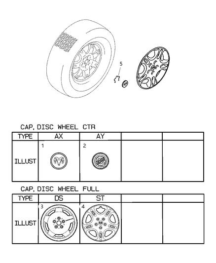 2002 Chrysler Sebring Cap Wheel Center Diagram for MR455160