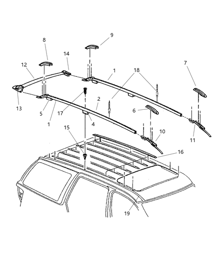 2001 Jeep Grand Cherokee Support-Roof Rack Diagram for 55136953AC