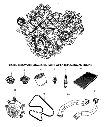 2007 Chrysler Aspen Service Long Block Engine & Suggested Parts Diagram