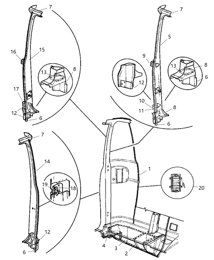 2002 Dodge Ram Wagon Pillar-Hinge Inner Diagram for 55346837AI