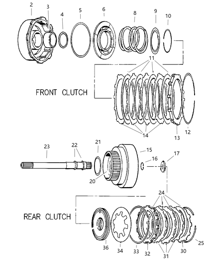 1998 Jeep Grand Cherokee Clutch, Front & Rear With Gear Train Diagram 1