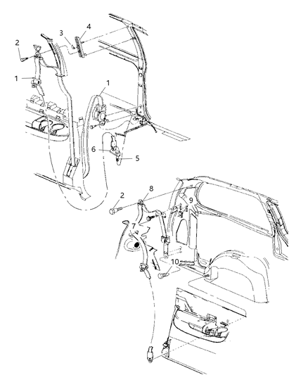 1999 Dodge Grand Caravan Belts - Rear Outer - Left Diagram