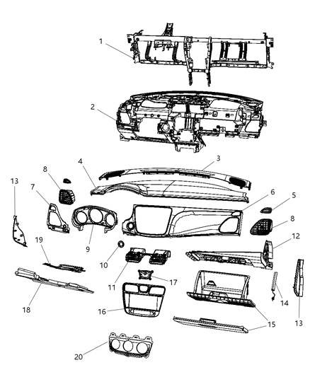 2011 Chrysler 200 Bezel-Heater And A/C Control Diagram for 1UC80DX8AB