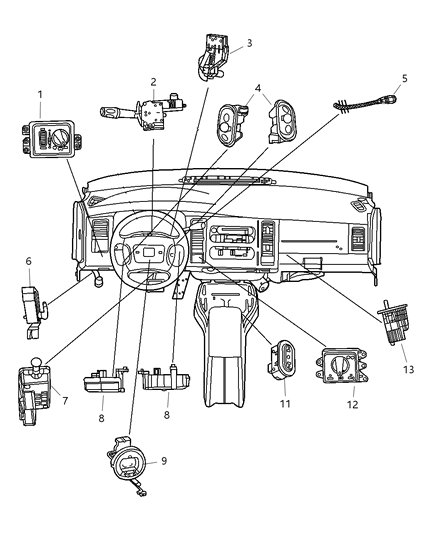 2005 Dodge Dakota Switches Instrument Panel - Console Diagram