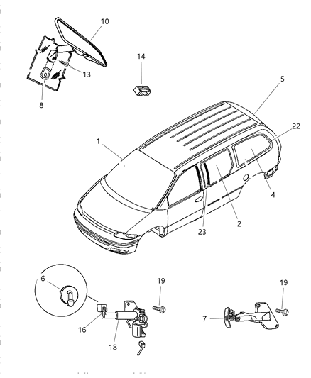 1997 Chrysler Town & Country Glass, Windshield & Rear Quarter Diagram