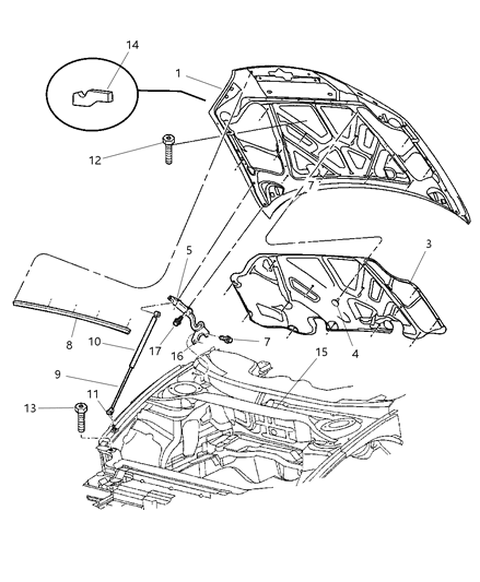 2002 Dodge Intrepid Hood Hinge Diagram for 4580136AF