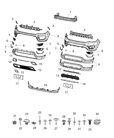 2021 Jeep Compass Front Bumper Cover Diagram for 68499115AA