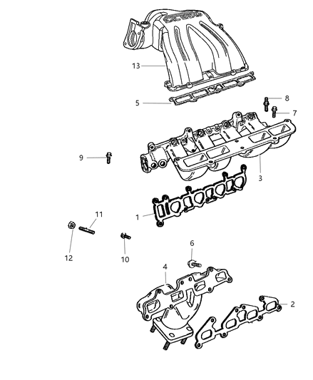 2005 Chrysler Town & Country Manifolds - Intake & Exhaust Diagram 1