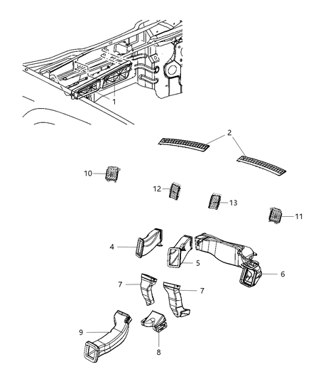 2008 Jeep Grand Cherokee Ducts & Outlets Front Diagram