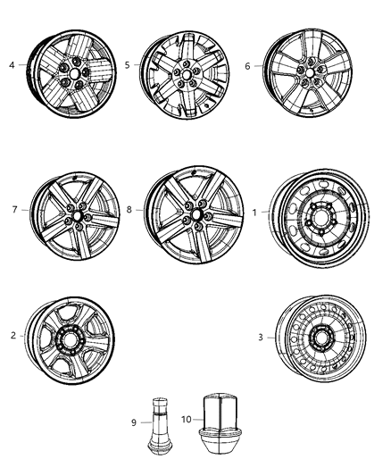2010 Dodge Ram 1500 Steel Wheel Diagram for 5290568AA