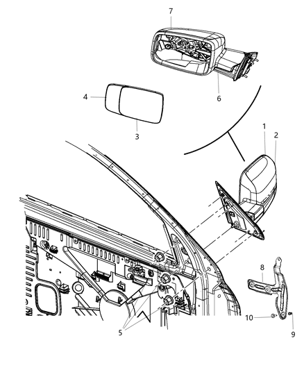 2011 Ram 1500 Outside Rearview Power Mirror Diagram for 55372067AD
