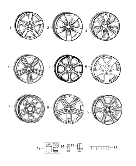 2015 Ram 1500 Aluminum Wheel Diagram for 1UB17DX8AB