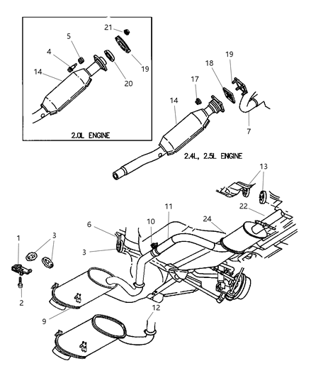 1997 Chrysler Cirrus Exhaust Muffler And Tailpipe Diagram for E0055153
