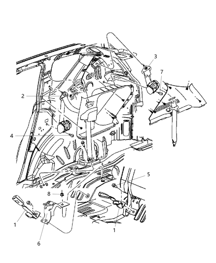 2008 Jeep Compass Rear Outer Seat Belt Diagram for 1GE61XDVAA