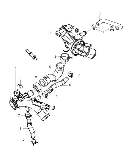 2012 Jeep Liberty Thermostat & Related Parts Diagram 1